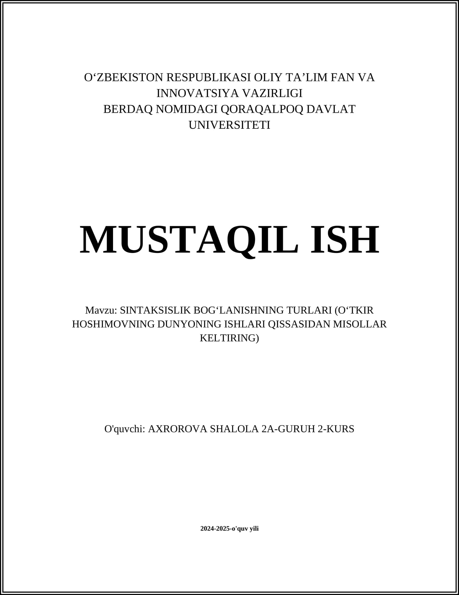 SINTAKSISLIK BOGʻLANISHNING TURLARI