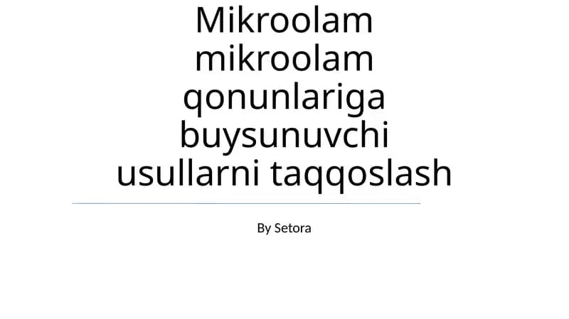 Mikroqarz Qonunlariga Buysunuvchi Usullarni Taqqoslash