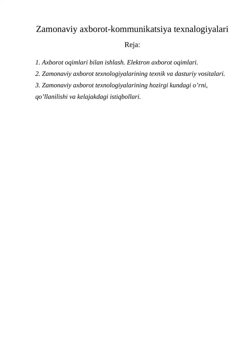 Zamonaviy axborot-kommunikatsiya texnalogiyalari