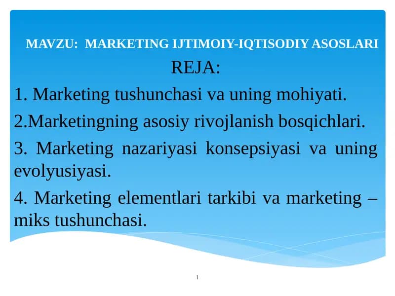 MARKETING IJTIMOIY-IQTISODIY ASOSLARI