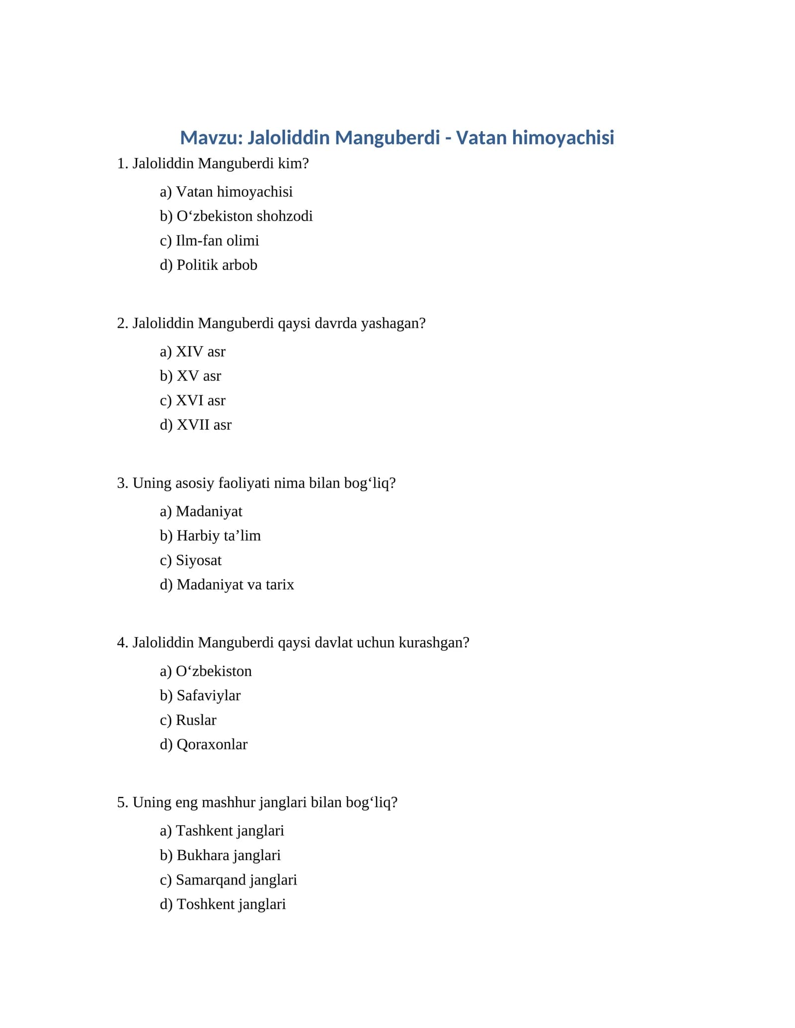 Jaloliddin Manguberdi - Vatan himoyachisi
