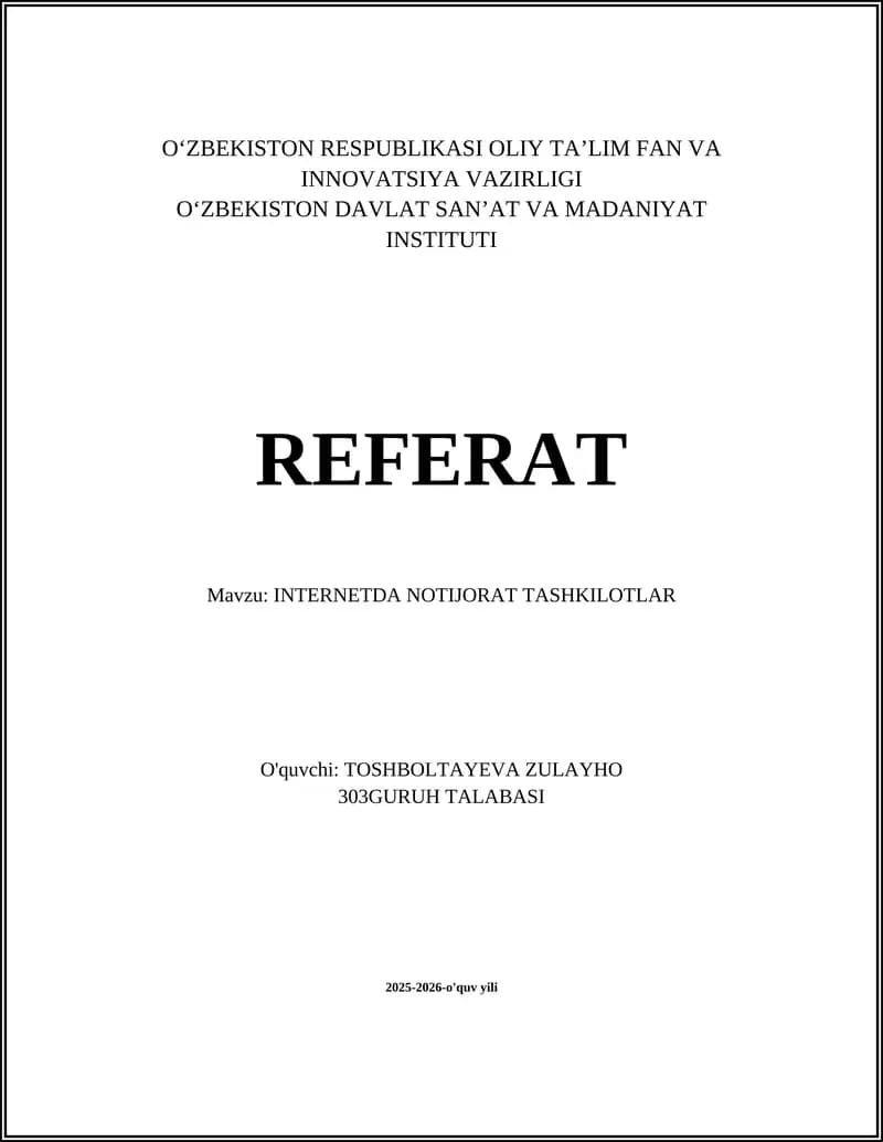 Internetda notijorat tashkilotlarning huquqiy maqomi va ro'yxatdan o'tishi