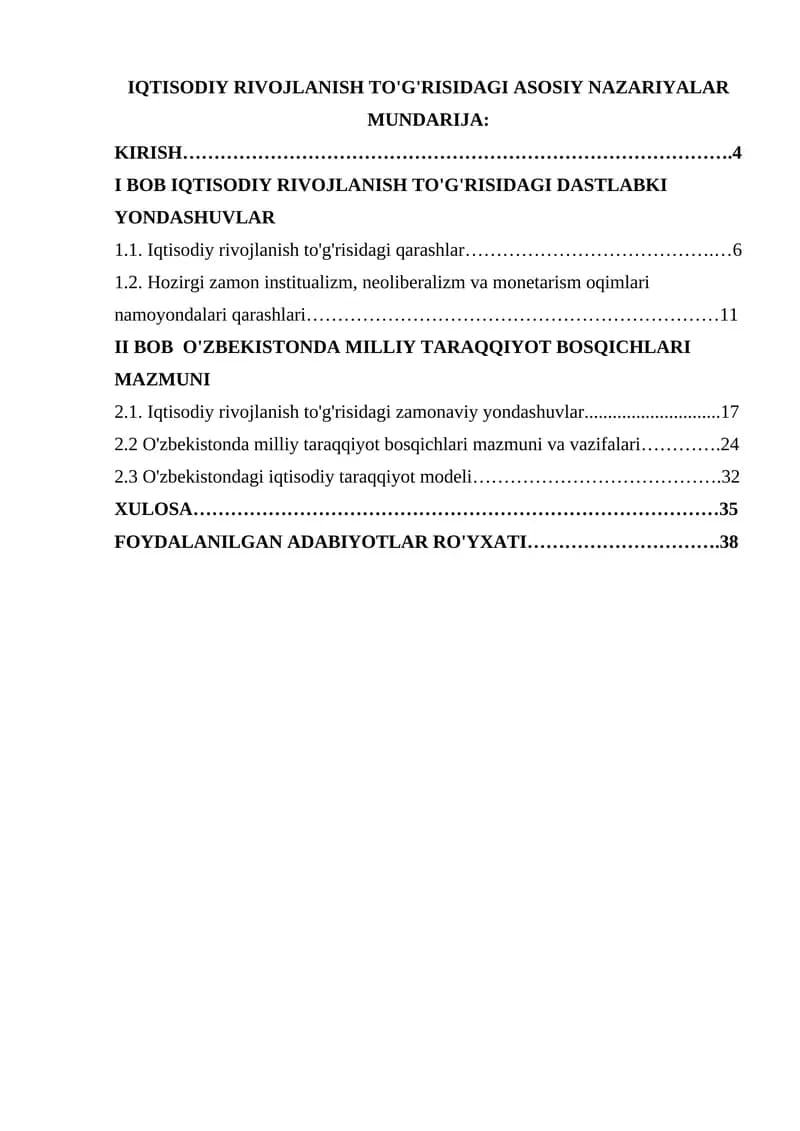 IQTISODIY RIVOJLANISH TO'G'RISIDAGI ASOSIY NAZARIYALAR