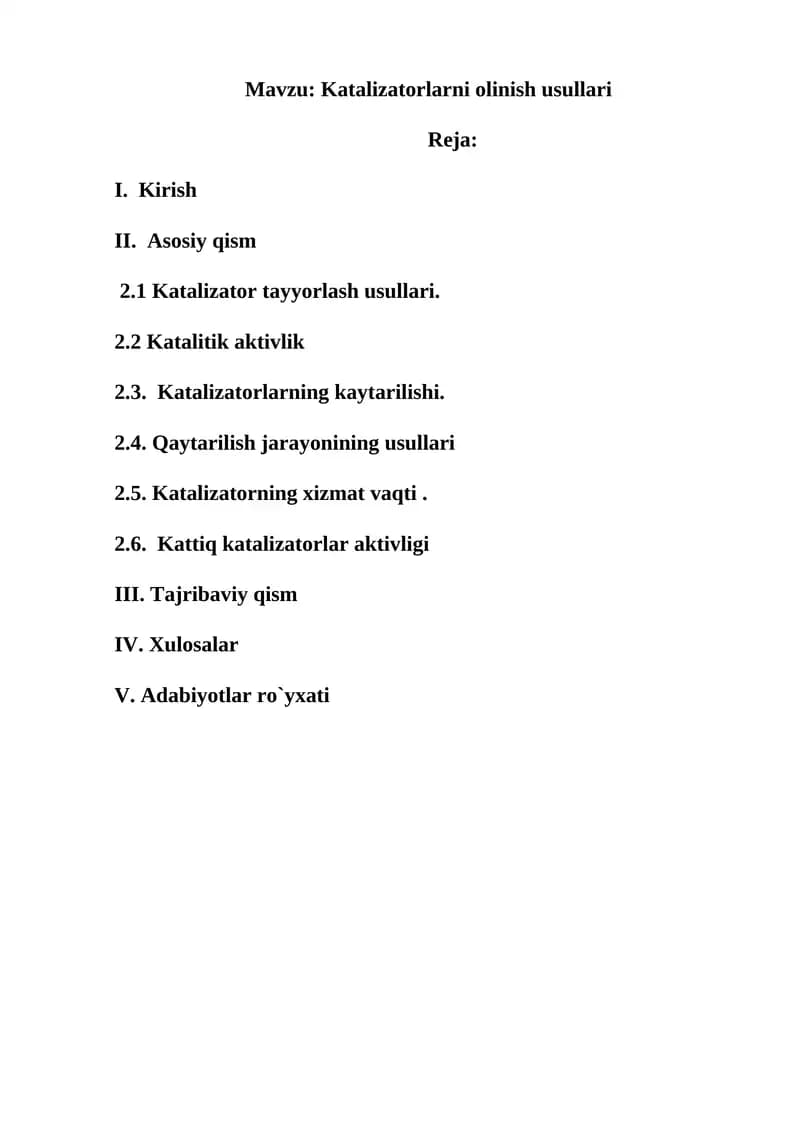 Katalizatorlarni olinish usullari