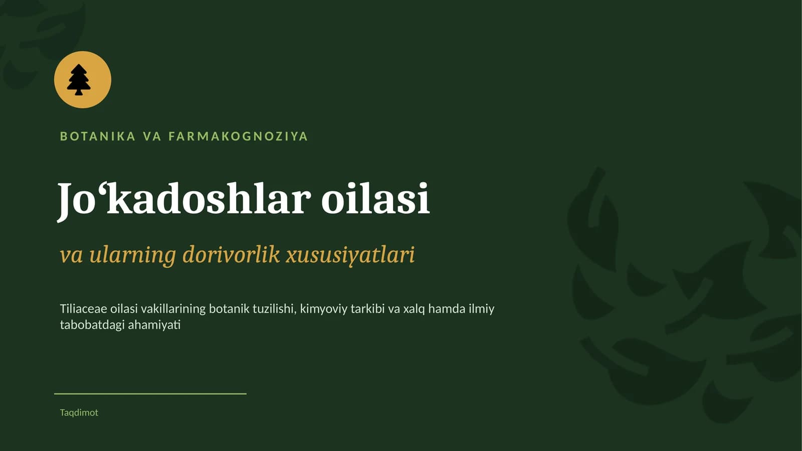 BOTANIKA VA FARMAKOGNOZIYA. Joʻkadoshlar oilasi va ularning dorivorlik xususiyatlari