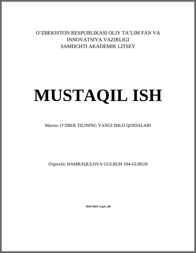 Oʻzbek Tilining Yangi Imlo Qoidalari