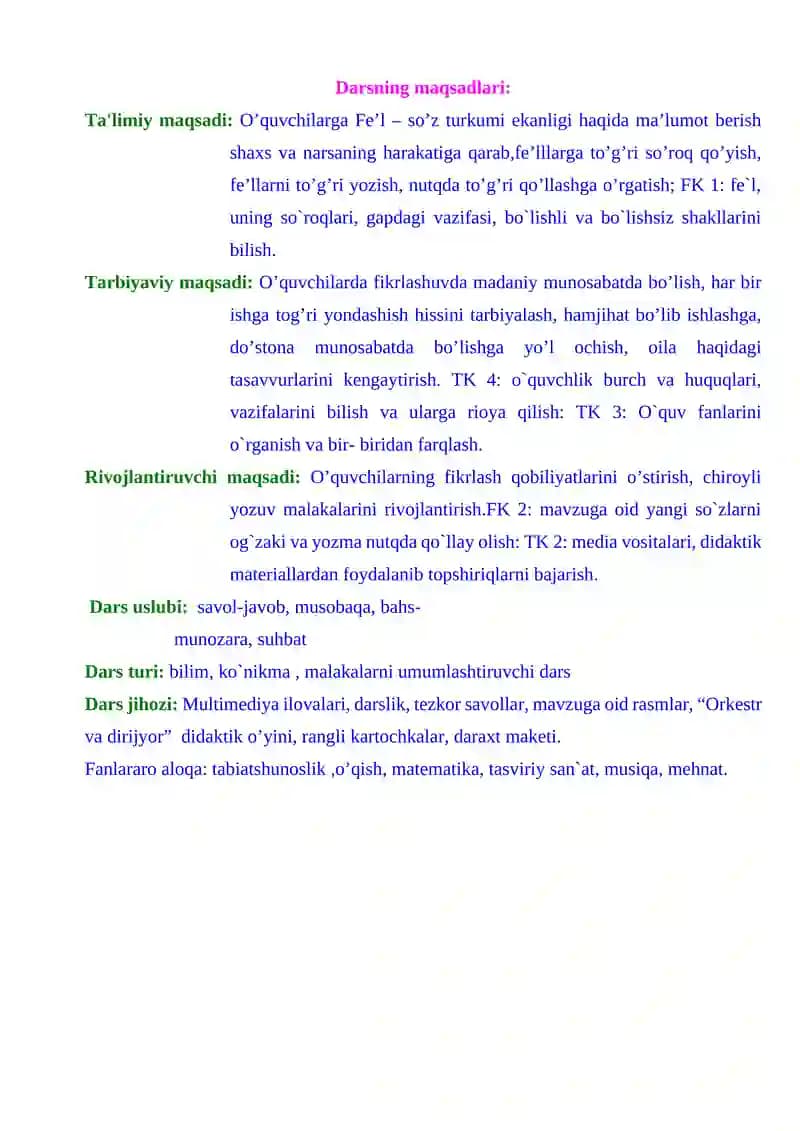 O'tilgan mavzuni takrorlash