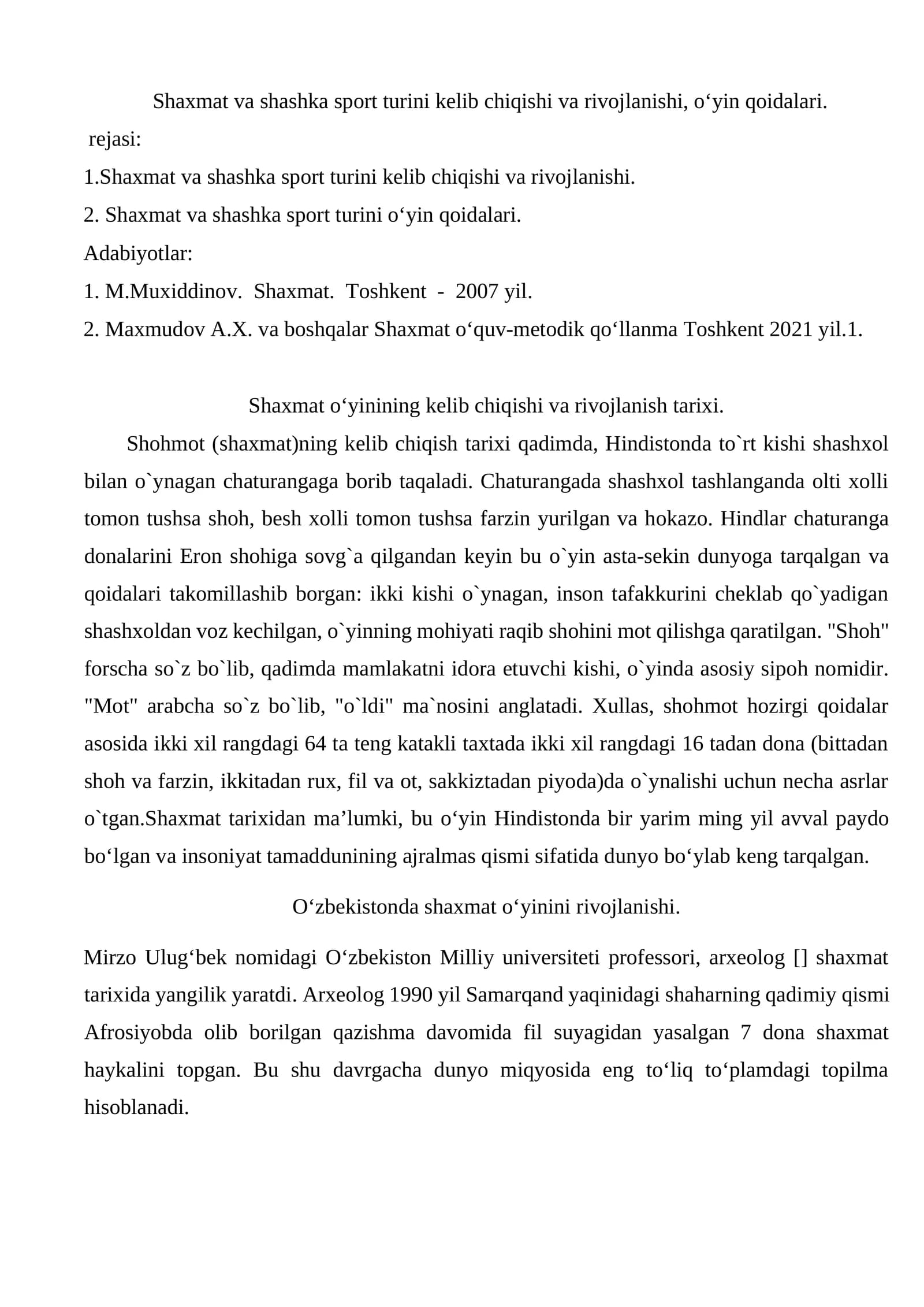 Shaxmat va shashka sport turini kelib chiqishi va rivojlanishi