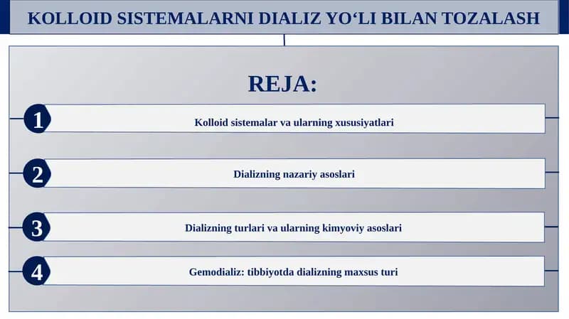 Kolloid Sistemalarni Dializ Yo‘li Bilan Tozalash