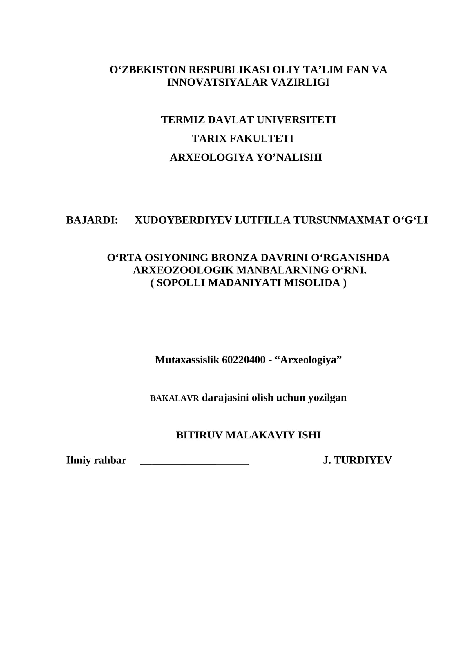 ARXEOZOOLOGIK MANBALARNING O‘RNI