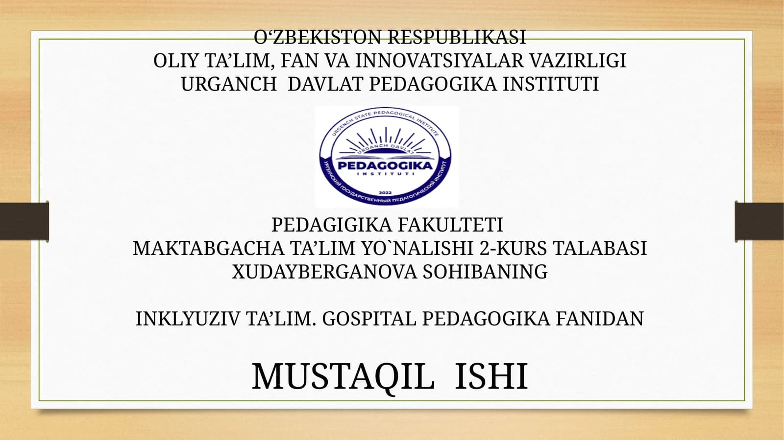 Uzoq muddatli davolanayotgan bolalarni psixologik pedagogik qullab quvvatlashda o'qituvchi shaxsi.