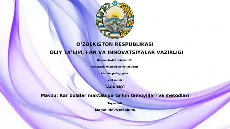 Kar bolalar maktabida taʼlim tamoyillari va metodlari