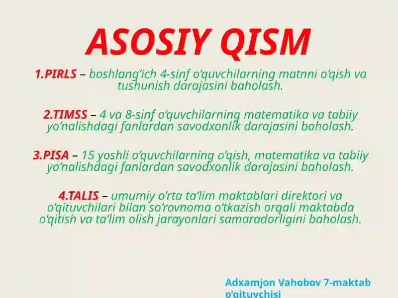 PIRLS, TIMSS, PISA, TALIS