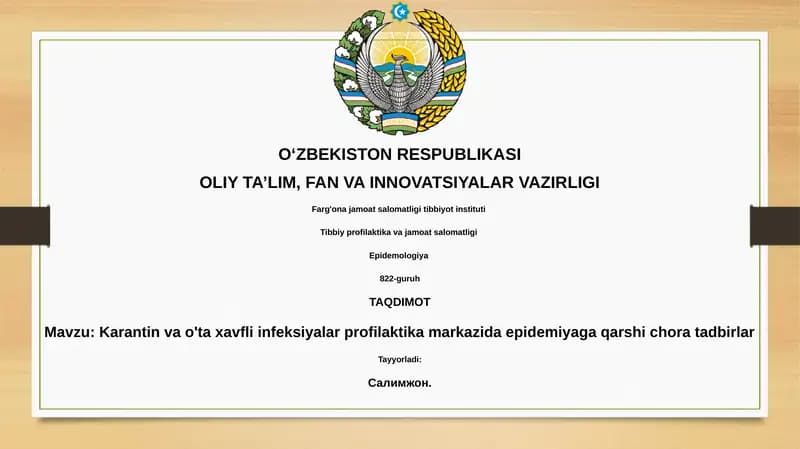Karantin va o'ta xavfli infeksiyalar profilaktika markazida epidemiyaga qarshi chora tadbirlar