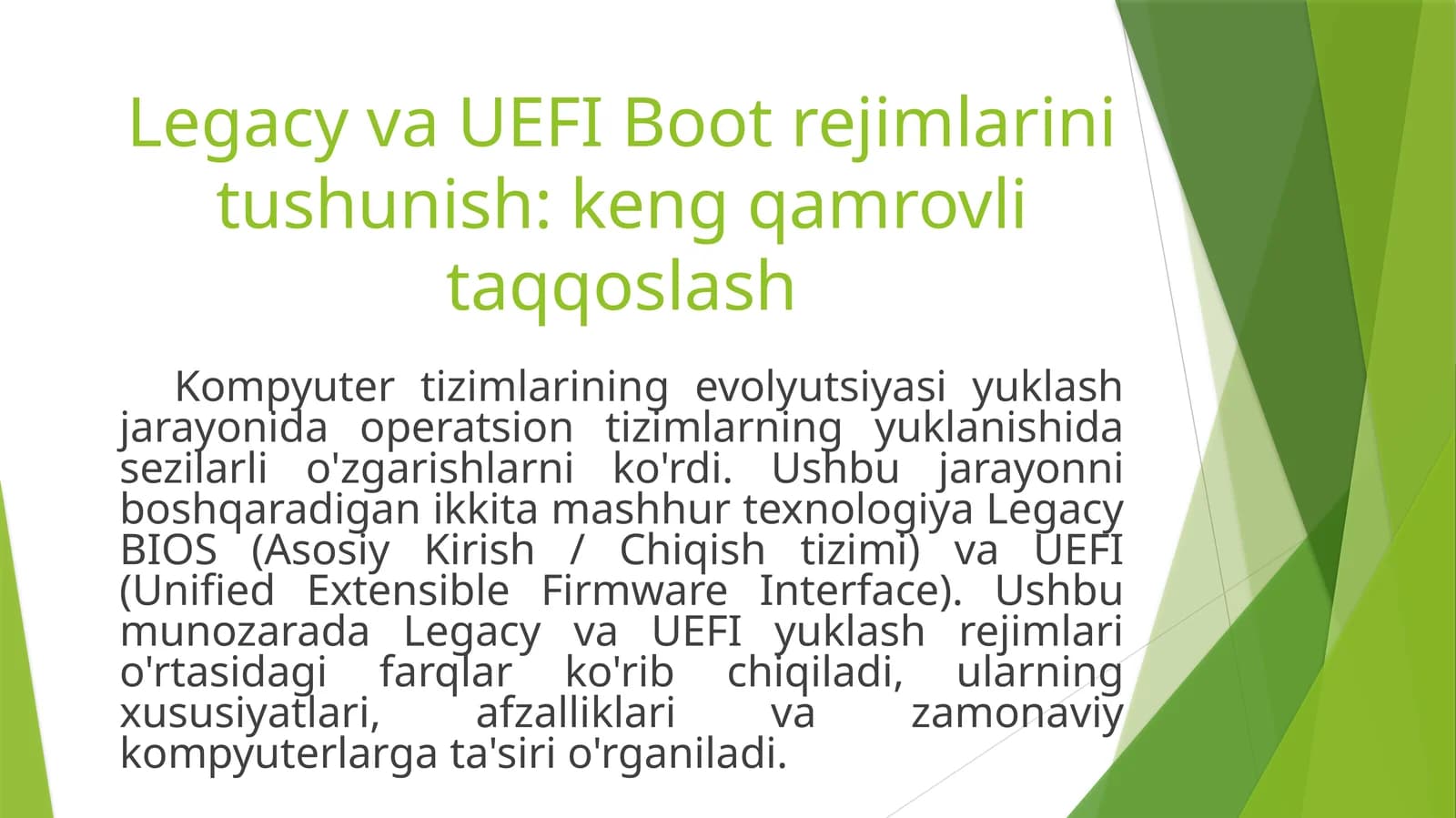 Legacy va UEFI Boot rejimlarini tushunish: keng qamrovli taqqoslash