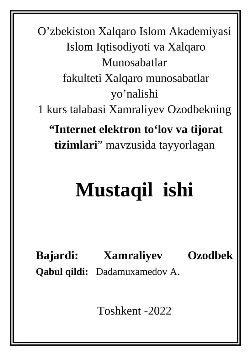 Internet elektron tо‘lov va tijorat tizimlari