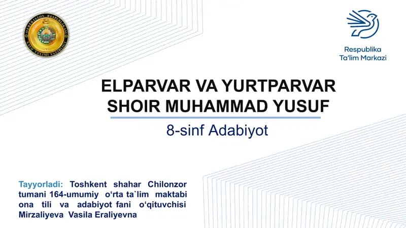 ELPARVAR VA YURTPARVAR SHOIR MUHAMMAD YUSUF