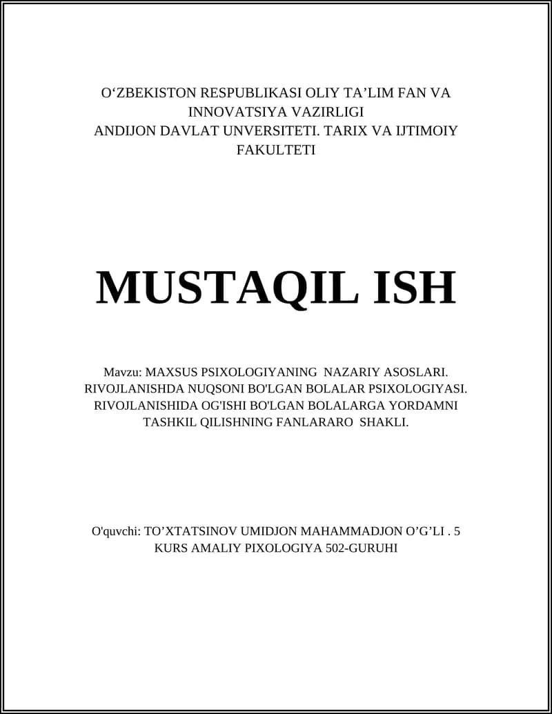 MAXSUS PSIXOLOGIYANING NAZARIY ASOSLARI