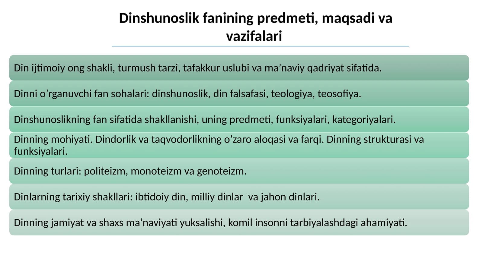 Dinshunoslikfaniningpredmeti, maqsadivavazifalari