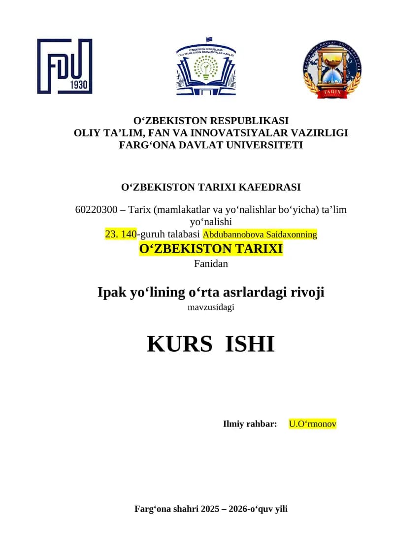 Ipak yo‘lining o‘rta asrlardagi rivoji
