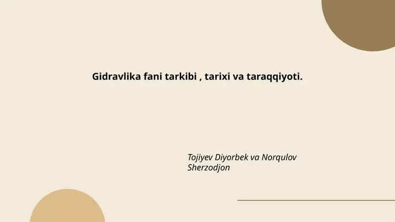 Gidravlika fani tarkibi, tarixi va taraqqiyoti