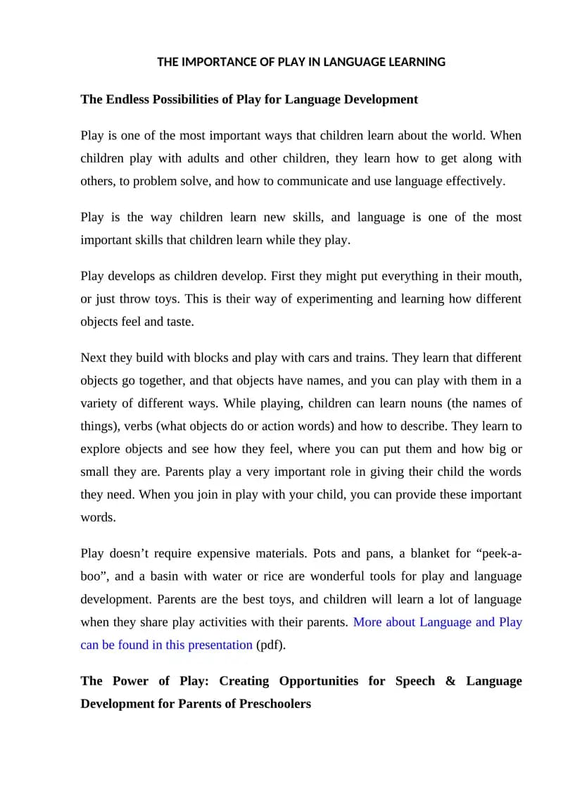 THE IMPORTANCE OF PLAY IN LANGUAGE LEARNING