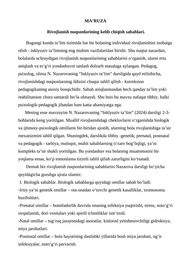 Rivojlanish nuqsonlarining kelib chiqish sabablari.