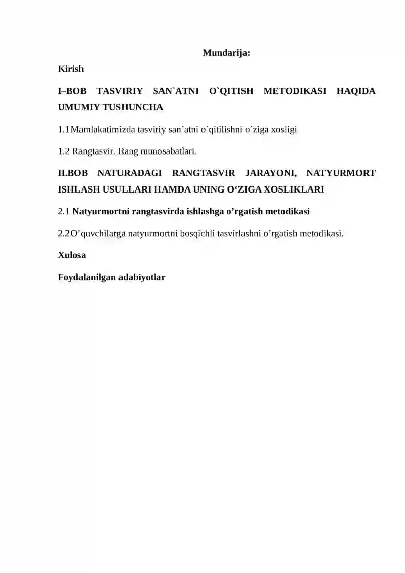 TASVIRIY SAN`ATNI O`QITISH METODIKASI HAQIDA UMUMIY TUSHUNCHA