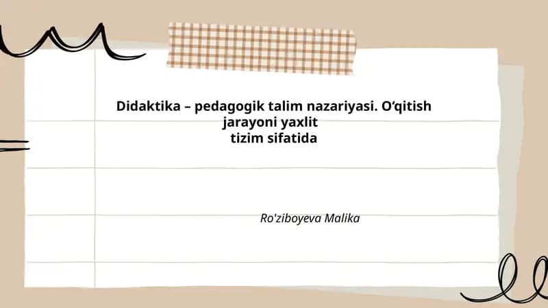 Didaktika – pedagogik talim nazariyasi