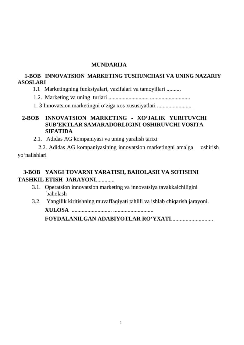 INNOVATSION MARKETING TUSHUNCHASI VA UNING NAZARIY ASOSLARI