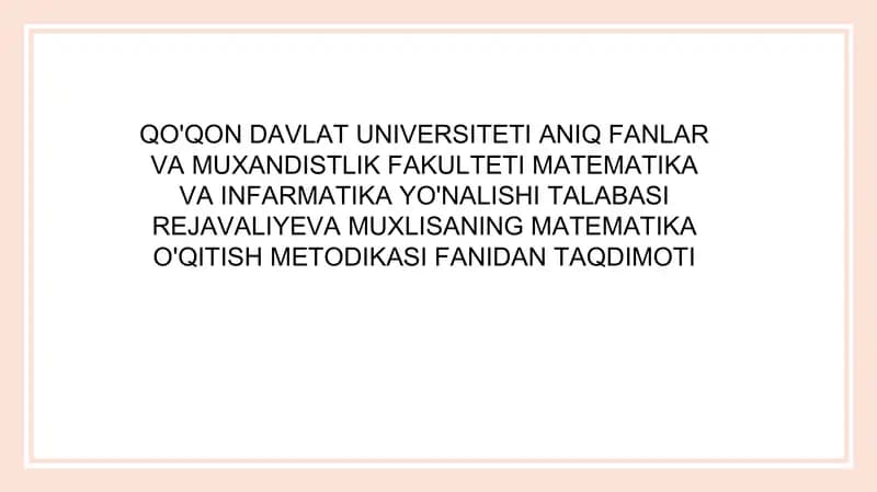Matematika oqitish metodikasida masofaviy talim tizimili.