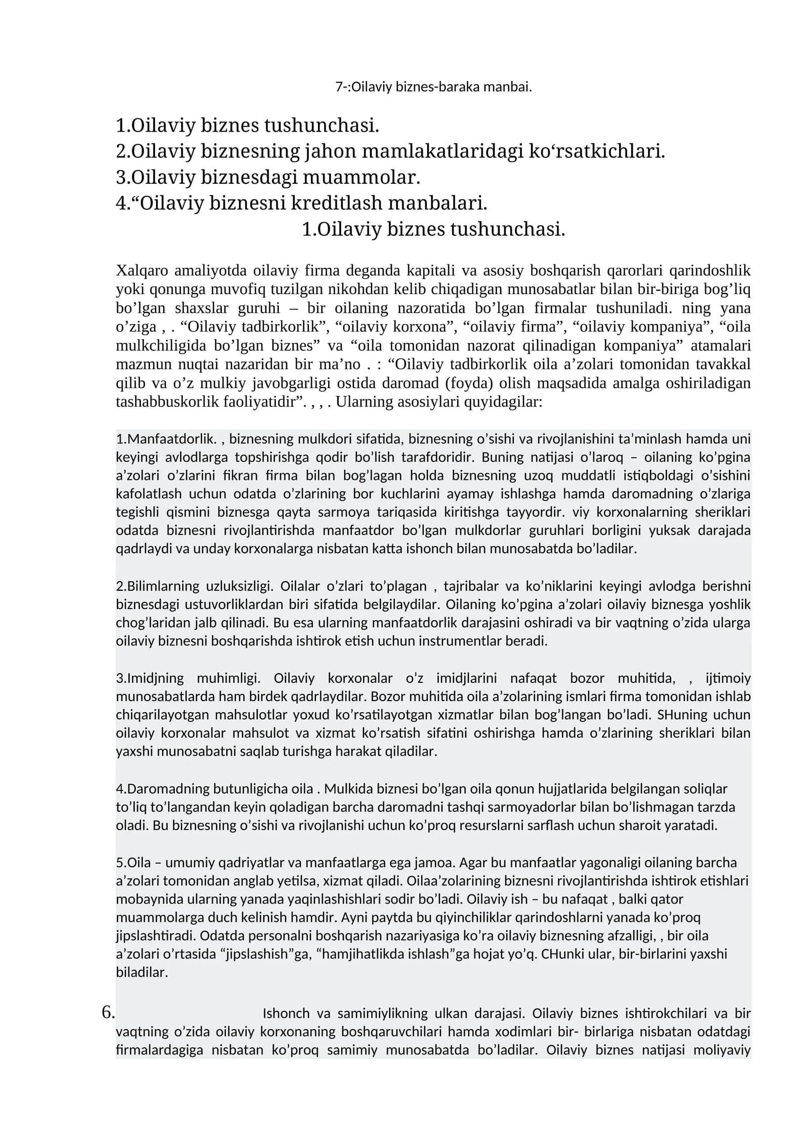 Oilaviy biznes-baraka manbai