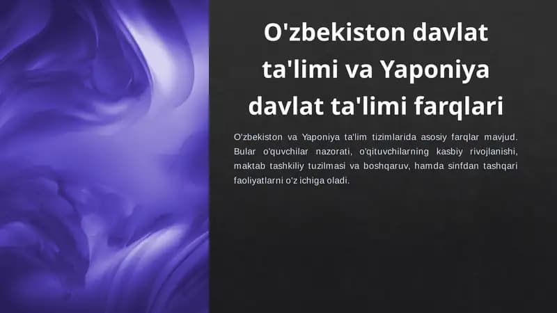 O'zbekiston davlat ta'limi va Yaponiya davlat ta'limi farqlari
