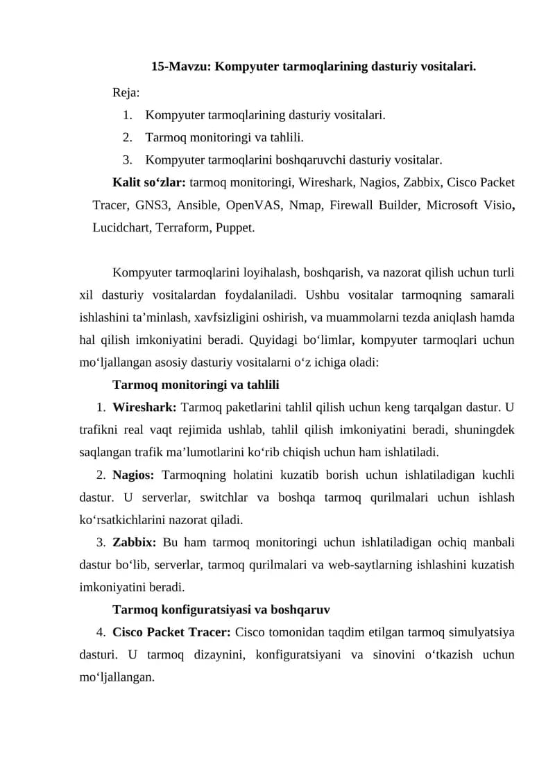 Kompyuter tarmoqlarining dasturiy vositalari