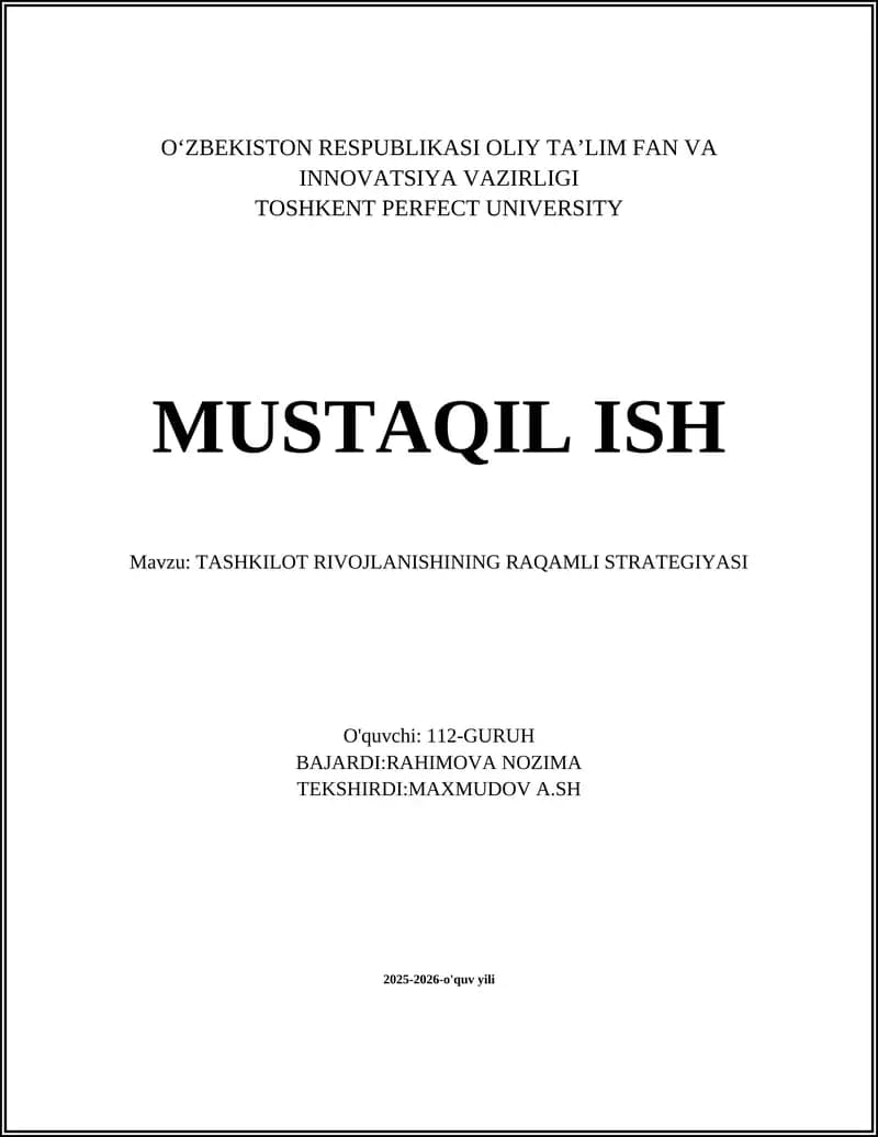 TASHKILOT RIVOJLANISHINING RAQAMLI STRATEGIYASI