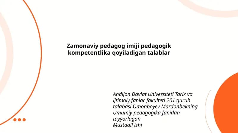 Umumiy pedagogika fanidan tayyorlagan mustaqil ish
