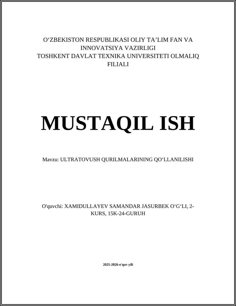 Ultratovush qurilmalarining tibbiyotda diagnostik imijlash va Doppler tekshiruvlarida qoʻllanilishi