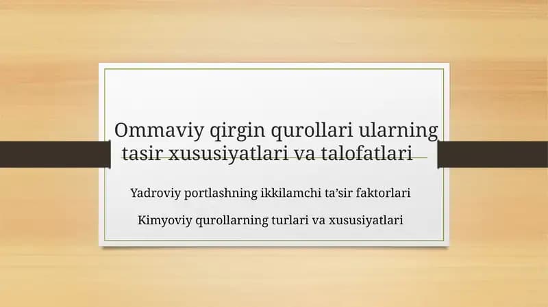 Yadroviy qurollarning turlari va xususiyatlari