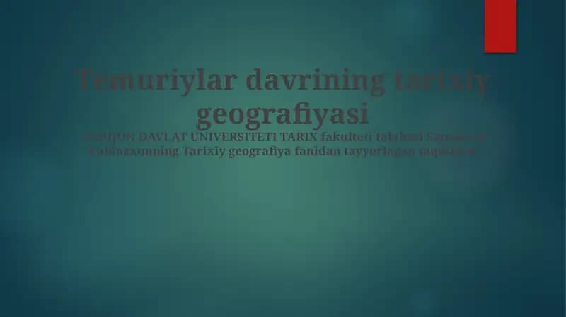 Temuriylar davrining tarixiy geografiyasi