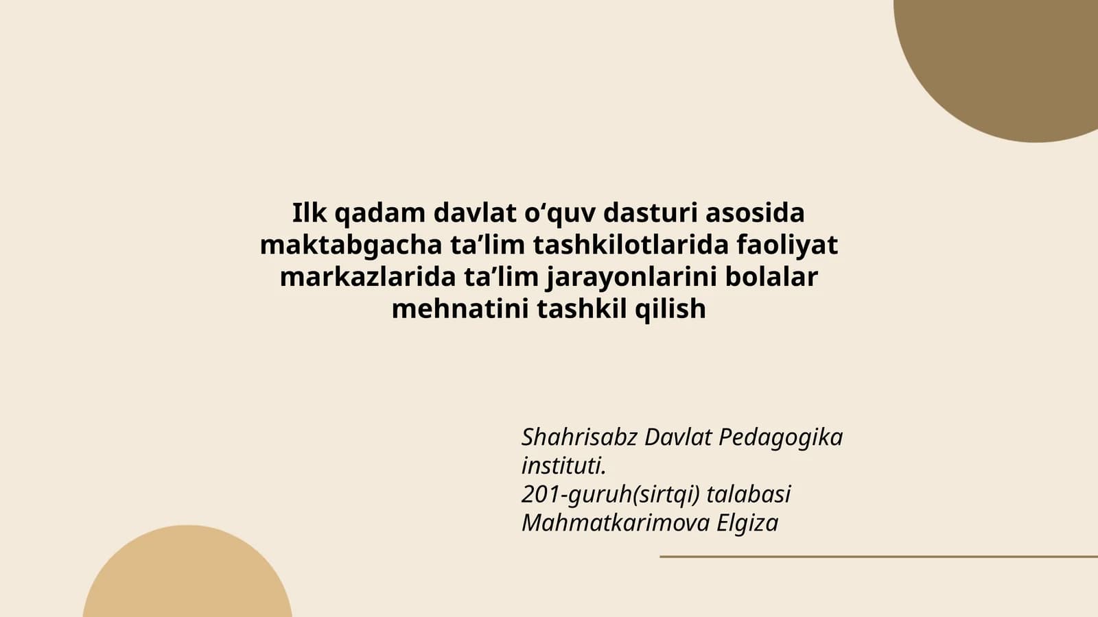 Ilk qadam davlat oʻquv dasturi asosida maktabgacha taʼlim tashkilotlarida faoliyat markazlarida taʼlim jarayonlarini bolalar mehnatini tashkil qilish