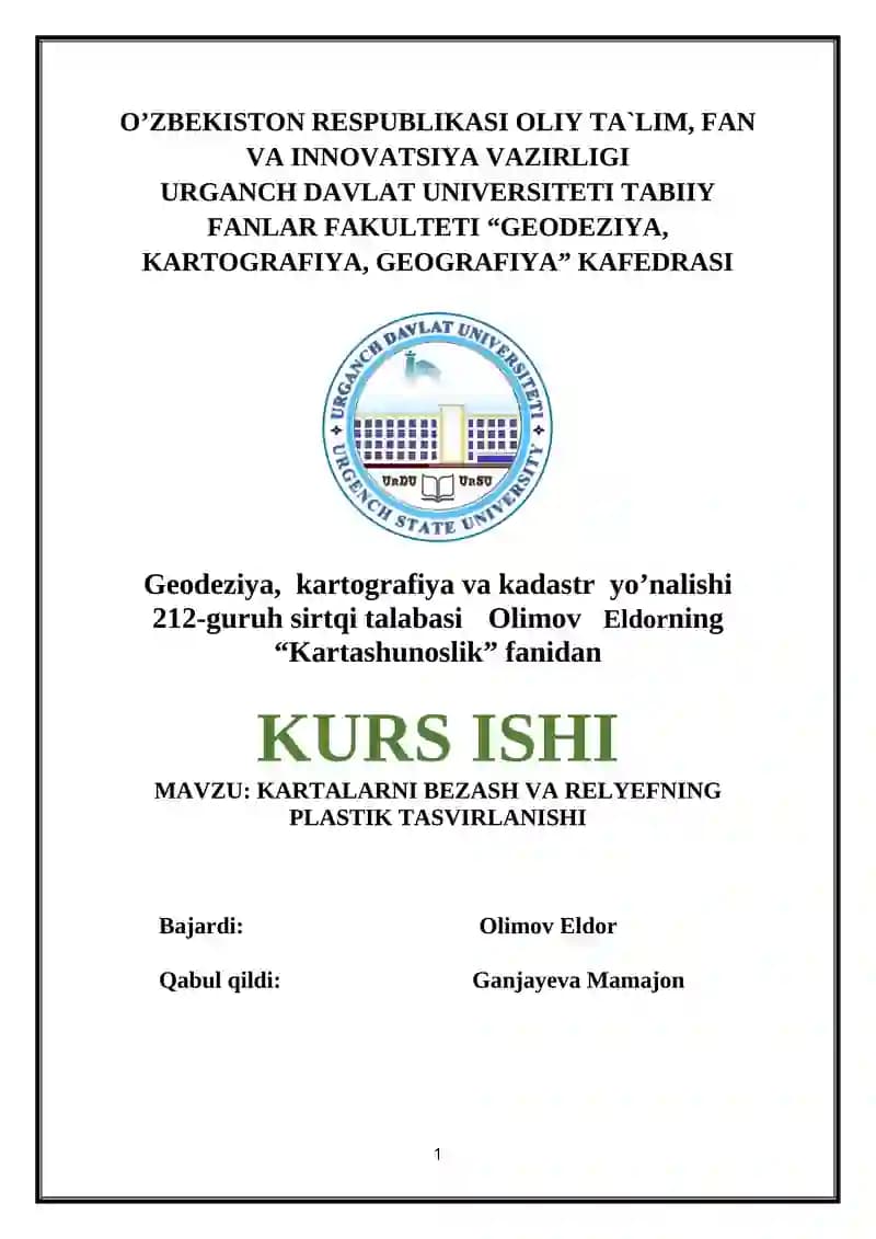 KARTALARNI BEZASH VA RELYEFNING PLASTIK TASVIRLANISHI