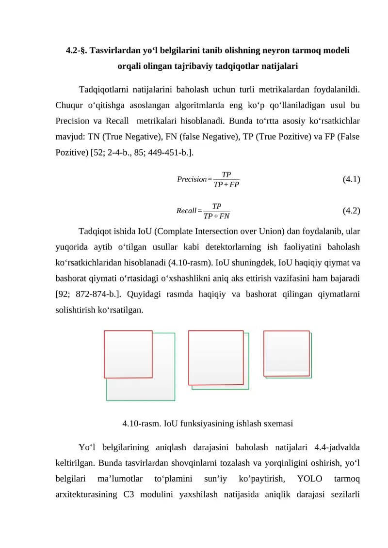 Tasvirlardan yo‘l belgilarini tanib olishning neyron tarmoq modeli orqali olingan tajribaviy tadqiqotlar natijalari