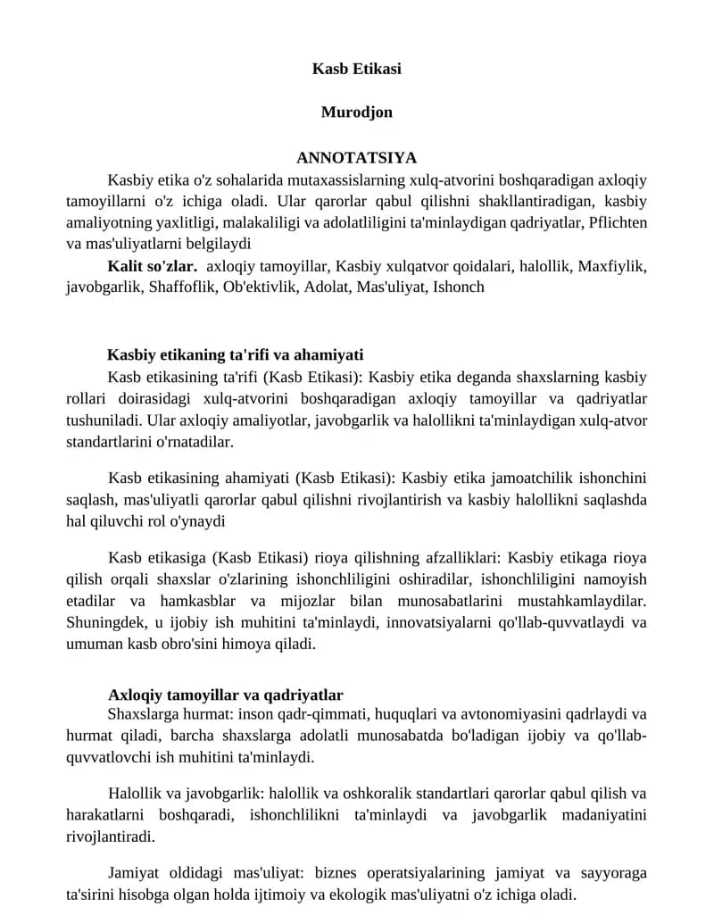 Kasb Etikasi