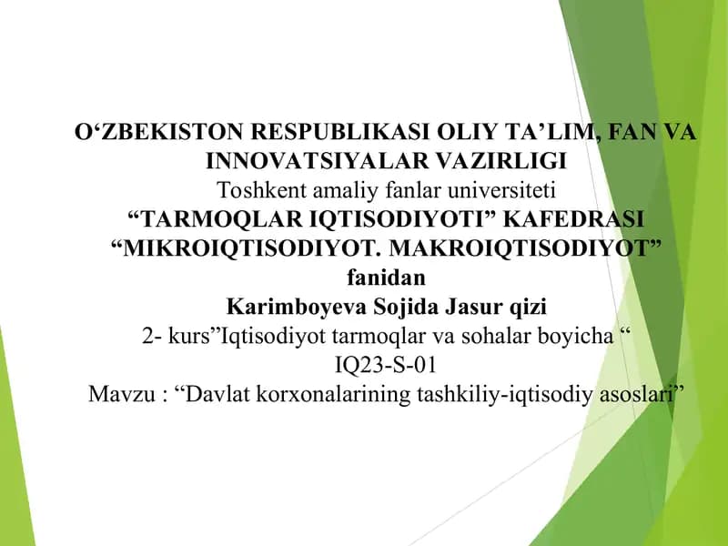 Davlat korxonalarining tashkiliy-iqtisodiy asoslari