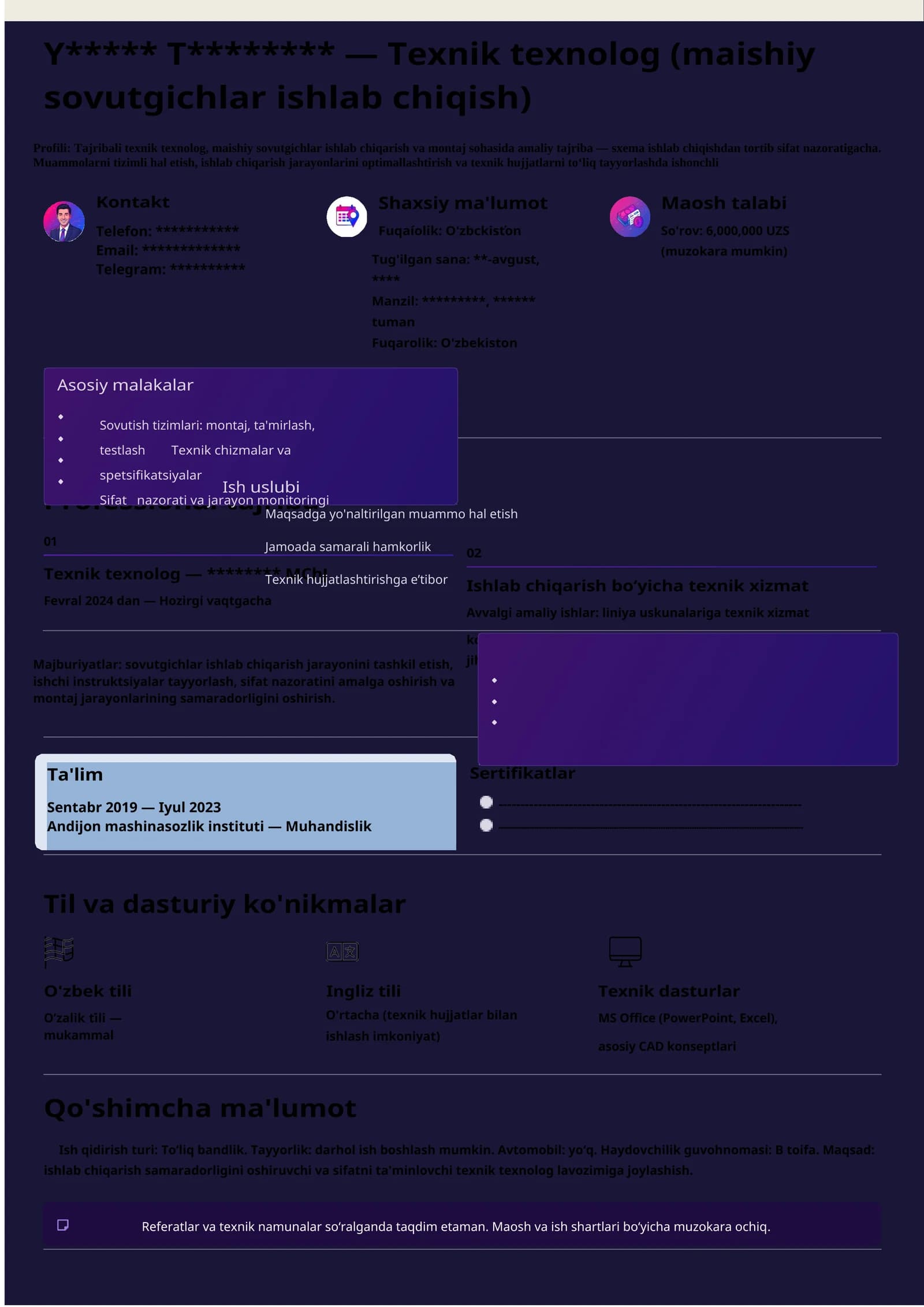 Resume (CV) shablon