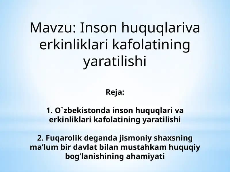 Inson huquqlariva erkinliklari kafolatining yaratilishi