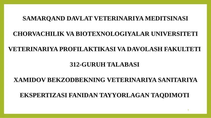 Saryog'ning veterinariya-sanitariya ekspertizasi