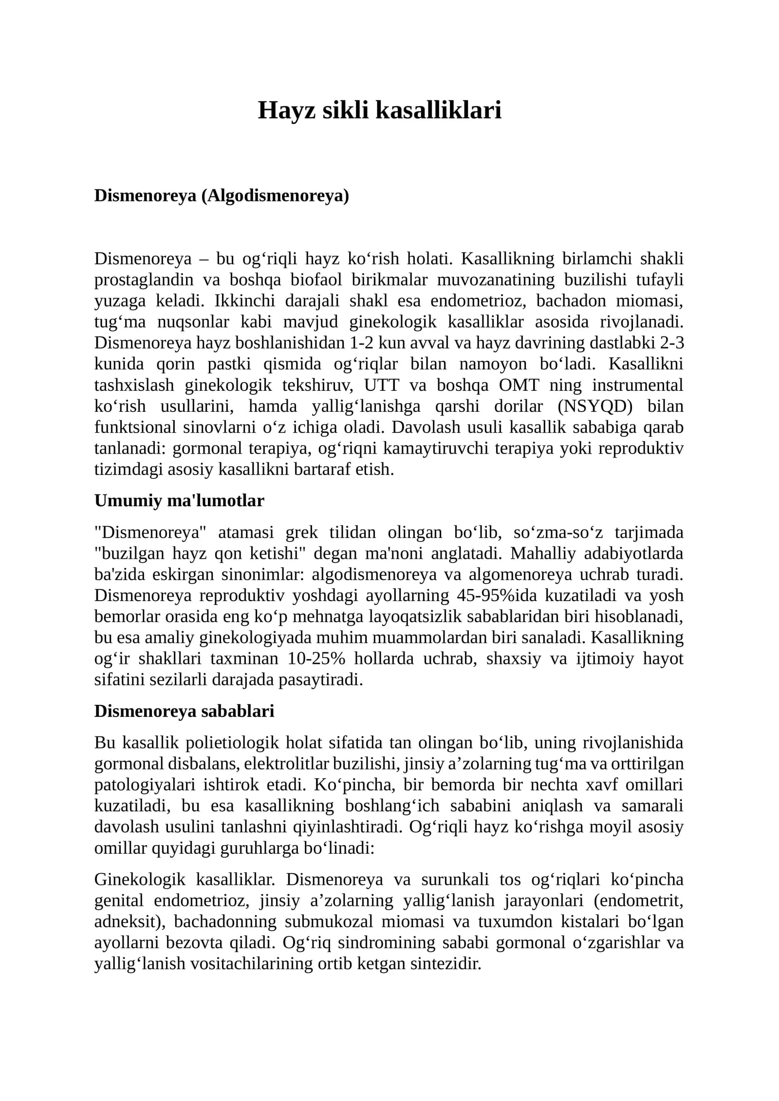 Hayz sikli kasalliklari