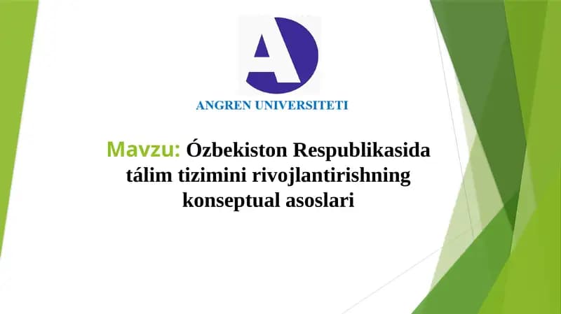 Ózbekiston Respublikasi tаlím tizimini rivojlantirishning konseptual asoslari