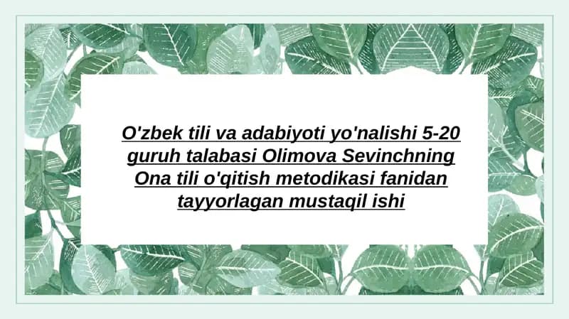 Ona tili o'qitish metodikasi